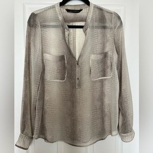 Zara Sheer Snake Skin Print V Neck Blouse Size S